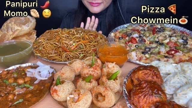 'ASMR:EATING CHOWMEIN,PIZZA,PANIPURI,MOMO,CHANNA BATURA*FOOD EATING VIDEOS *'