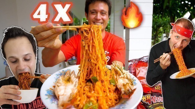 '4 X Spicy FIRE RAMEN Challenge 