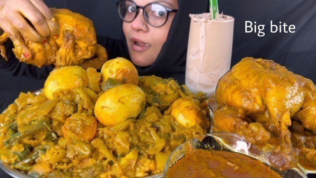 'EATING WHOLE CHICKEN & EGG VEG CURRY WITH RICE,GRAVY || food videos'