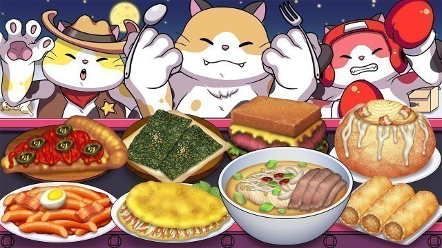 'Dress up Mukbang Animation Food fighter cat Pho set eating'