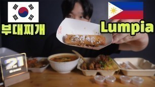 'Eating Korean & Filipino Food: 부대찌개 Army Soup + Lumpia!! l Day 15 l One meal a day diet!'