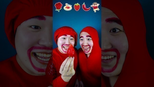 'Eating Challenge || ASMR || Mukbang red food jelly, strawberry, Spicy pepper eating #shorts'