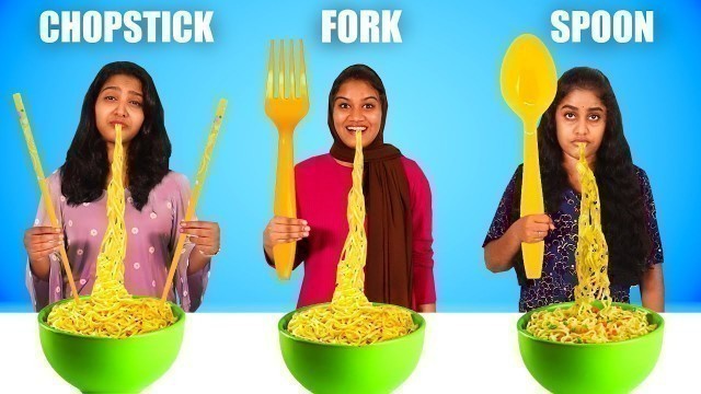 'SPOON Vs FORK Vs CHOPSTICK FOOD EATING CHALLENGE 