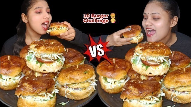 '10 Burger In 5 Minutes Eating Challenge | Veg Burger Eating Challenge | Food Challenge'