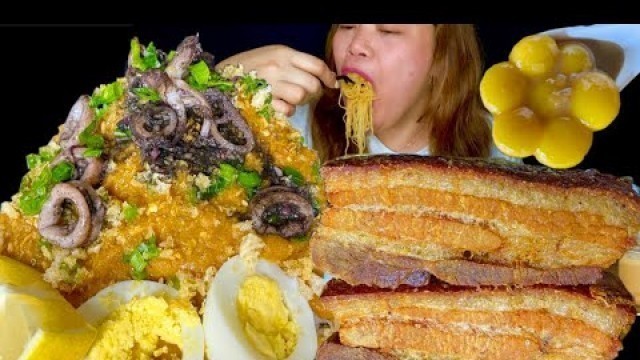 'PANCIT PALABOK AT CRISPY PORK BELLY + PALITAW MUKBANG | FILIPINO FOOD MUKBANG PHILIPPINES'