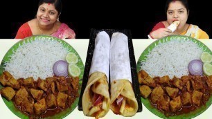 'EGG ROLL PANEER MASALA CURRY BASMOTI RICE EATING CHALLENGE / INDIAN EATING SHOW / food family & more'