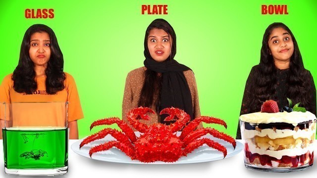 'PLATE Vs GLASS Vs BOWL FOOD EATING CHALLENGE