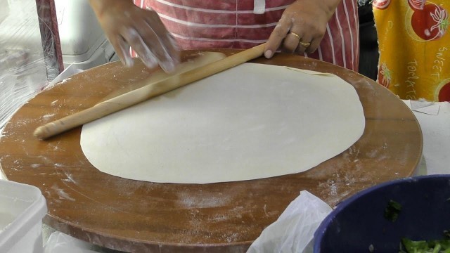 'London Street Food. Turkish Gozleme Wrap with Spinach and Cheese. Seen and Tasted in Brick Lane.'