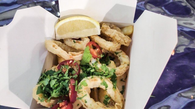 'Fried Calamari. Colourful Snack Tasted in Brick Lane. London Street Food'