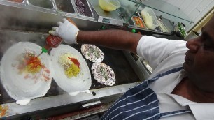 'Indian Street Food Dosas: Special Paneer, Mysore, Chutney and Rava at Dosa Express, Wembley, London.'