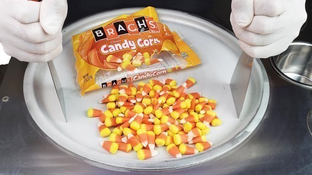 'ASMR Candy Corn Ice Cream Rolls oddly satisfying crushing & scratching Food'