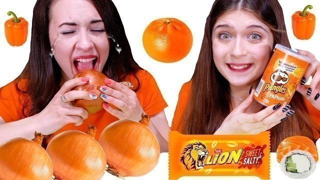 'ASMR Eating Only One Color Food For 24 Hours Challenge! Orange Food By LiLiBu'