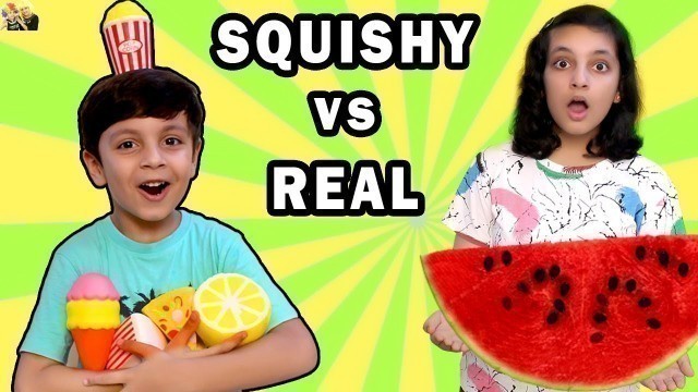 'SQUISHY VS REAL FOOD CHALLENGE #Funny Eating Challenge Aayu and Pihu Show'