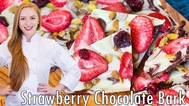 'Homemade Holiday Chocolate Bark | with Freeze-Dried Strawberries & Pistachios'