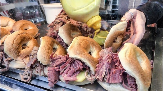 'Bagels with Salty Beef Seen and Tasted in Brick Lane, London'