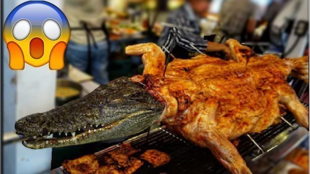 'CROCODILE GRILL-THAILAND thai street food in BANGKOK Pratunam market STREET FOOD-asian exotic food'