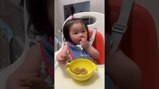 'Baby food-Baby eating meat ball- 13 months'