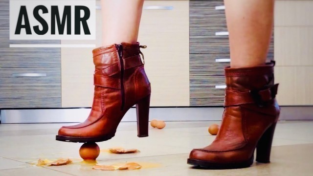 'ASMR.Walking and crushing eggs with high heeled leather boots Food crushing.No talking 01'