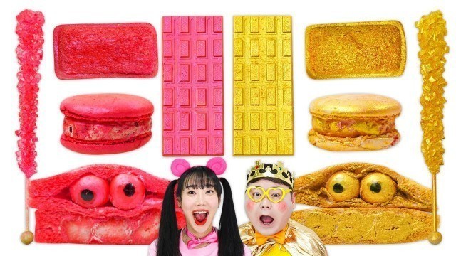 'Gold Food VS Pink Food Challenge 금색 분홍색 음식 챌린지 HiJoy 하이조이'