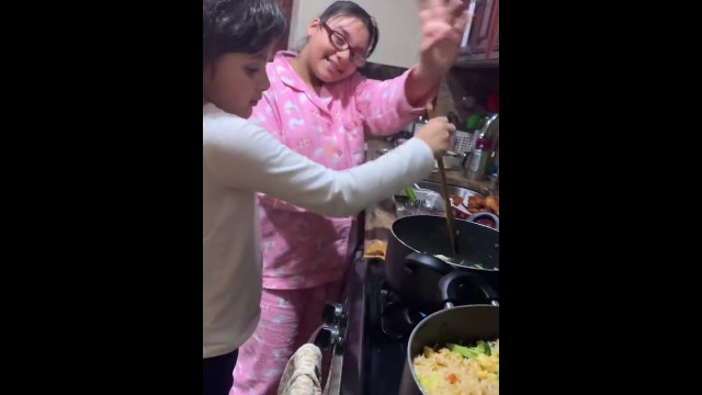 'We helped our mom make our favorite food/Chinese! w/Aleena 