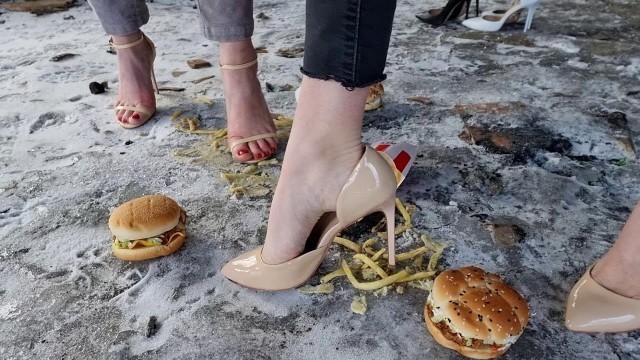 'High heels crush, high heels crush a junk food, burgers crush by high heels, shoes crush (# 697)'