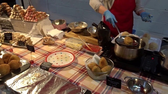 'Handmade Italian Street Food: Arancini Rice Balls & Sicilian Cannoli, Brick Lane Market, London.'