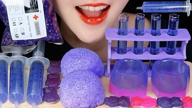 'PURPLE FOOD ASMR SYRINGE JUICE ASMR TEST TUBE, SNOBALLS, BASIL SEED, EDIBLE CUP JELLY ASMR 