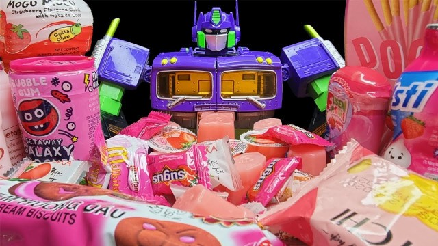 'Pink Food VS Purple Robot Challenge Black Pink Food | Optimus Prime | Mukbang robot challenge'