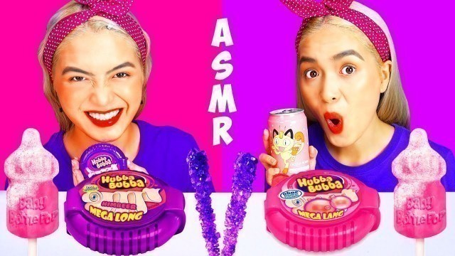 'Pink Food VS Purple Food ASMR Eating Challenge (HUBBA BUBBA, JELLY CANDY) YOUHOO ASMR'