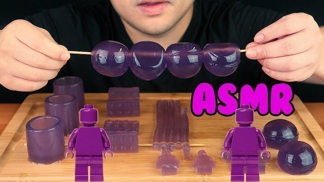 'ASMR PURPLE FOOD LEGO MINIFIGURE & BRICK, POPPING CANDY, JELLY NOODLES, EDIBLE CUP EATING SOUNDS 먹방'