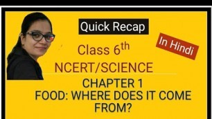 'Class 6, NCERT, Science, Chapter 1; Food: Where does it come from?'