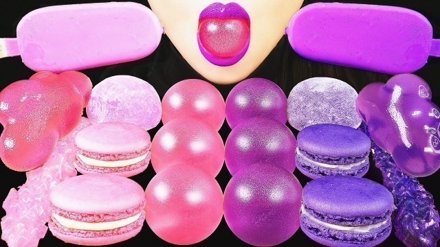 'ASMR PURPLE & PINK FOOD: MAGNUM CHOCOLATE ICE CREAM, MACARON, MOCHI, ROCK CANDY, CLOUD JELLO, JELLY'