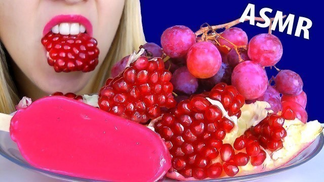 'ASMR ICE CREAM RED FOOD PLATTER (Juicy Pomegranate, GRAPES) Eating Sounds No Talking'