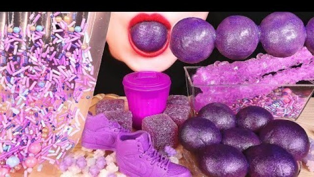 'ASMR PURPLE FOOD: RICE BALLS, EDIBLE SHOES, JELLY NOODLES, ROCK CANDY, RETRO CANDY, KOYOHO GRAPE 젤리'