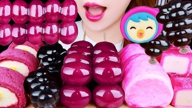 'ASMR PURPLE FOODS *CANDIED FRUIT, GIANT MARSHMALLOW TANGHULU, FRUIT JELLY, ICE, CHOCOLATE 먹방 MUKBANG'