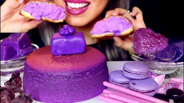 'ASMR Eating Popular Foods | Purple Food Sound Compilation [Cheesecake, Macarons, Gummies]'