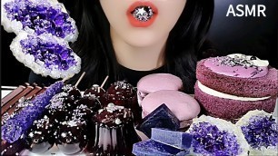 'ASMR PURPLE FOOD 보라색 디저트 먹방 JELLY NOODLES, STARBUCKS CAKE, EDIBLE GEODE CRYSTAL MUKBANG NO TALKING'