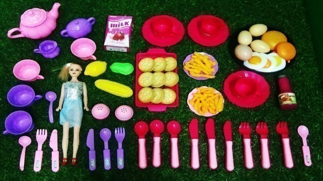 'MINI PINK AND PURPLE TEA SET WITH SNACKS AND FOOD FOR KIDS'