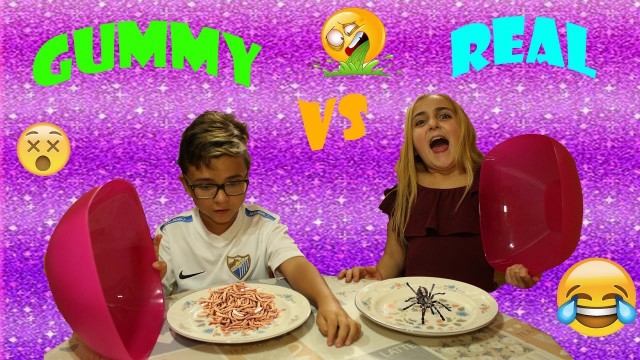 'GOMINOLAS vs REALIDAD Challenge con Antonio | REAL vs GUMMY food - Silvia Sánchez'