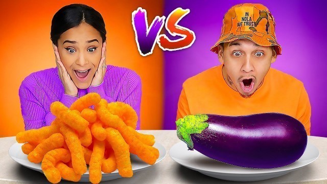 'ORANGE VS PURPLE FOOD CHALLENGE!'