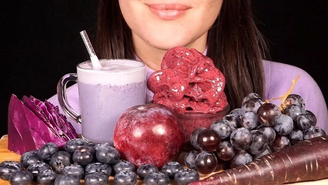 'ASMR Purple Food (Healthy) ~ Nice Cream, Blueberries, Grapes, Plum | No Talking'