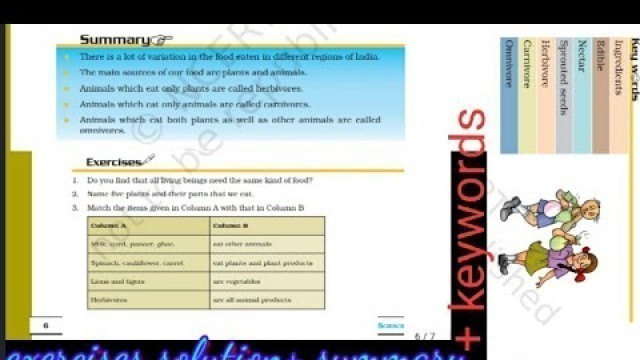 'class 6 science chapter 1 food where does it come from question answers+ keywords+ summary'