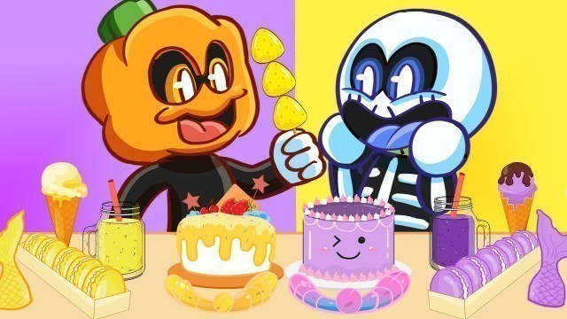 'FRIDAY NIGHT FUNKIN\' (feat.Skid and Pump) Yellow Food vs Purple Food  - FNF ANIMATION MUKBANG'