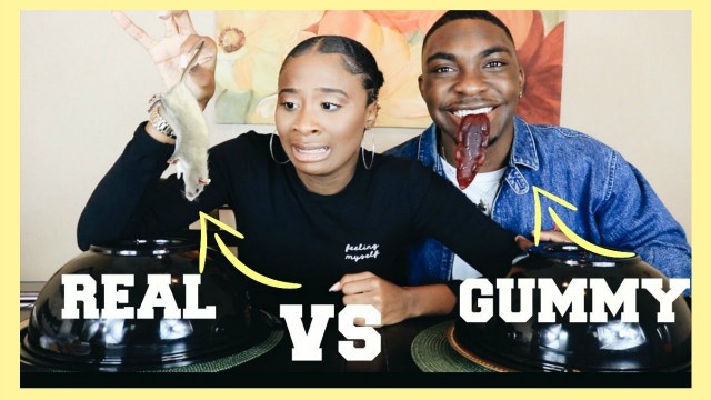 'GUMMY FOOD VS REAL FOOD! Gross giant candy challenge! *EATING A REAL RAT?!*'