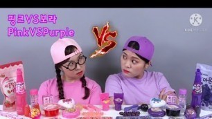 '#dona pink food versus purple food challenge #asmr'