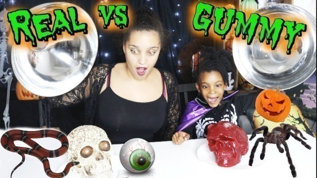 'REAL vs GUMMY HALLOWEEN ,vraies choses ou bonbons d\'halloween avec tatie AMBRE'