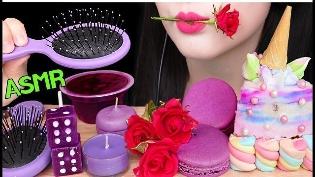 'ASMR PURPLE FOOD EDIBLE ROSE, HAIR BRUSH, CANDLE, UNICORN CAKE 먹는 장미꽃, 먹는 빗, 먹는 캔들, 유니콘 케이크 먹방'