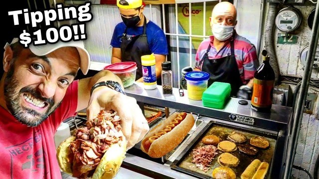 'Massive HOT DOGS & BURGERS - Mexican Street Food - Tipping $100 Dollars With Money From SUBSCRIBERS!'