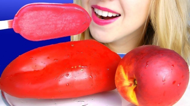 'ASMR RED FOOD PLATTER  - Pepper, Ice Cream and Juicy Nectarines MUKBANG'