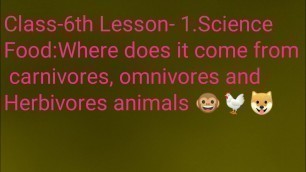 'Class-6th Lesson- 1.Food:Where does it come from carnivores, omnivores , Herbivores animals  science'